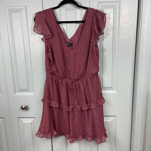 BCX Mauve Fairy Flutter Sleeve Tiered Ruffle Mini Dress XL Whimsigoth Metallic